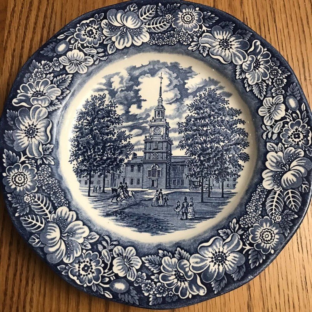 Blue and White Transferware Dinner Plate - Classic Scenic Design